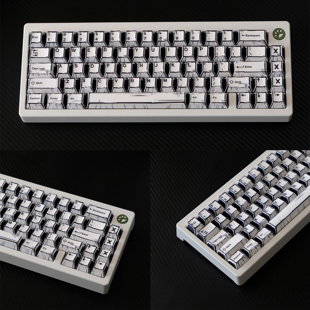 lanema 149PCS Original Height Keycaps With Black And White Art Pattern For Mechanical Keyboard Adding Personality