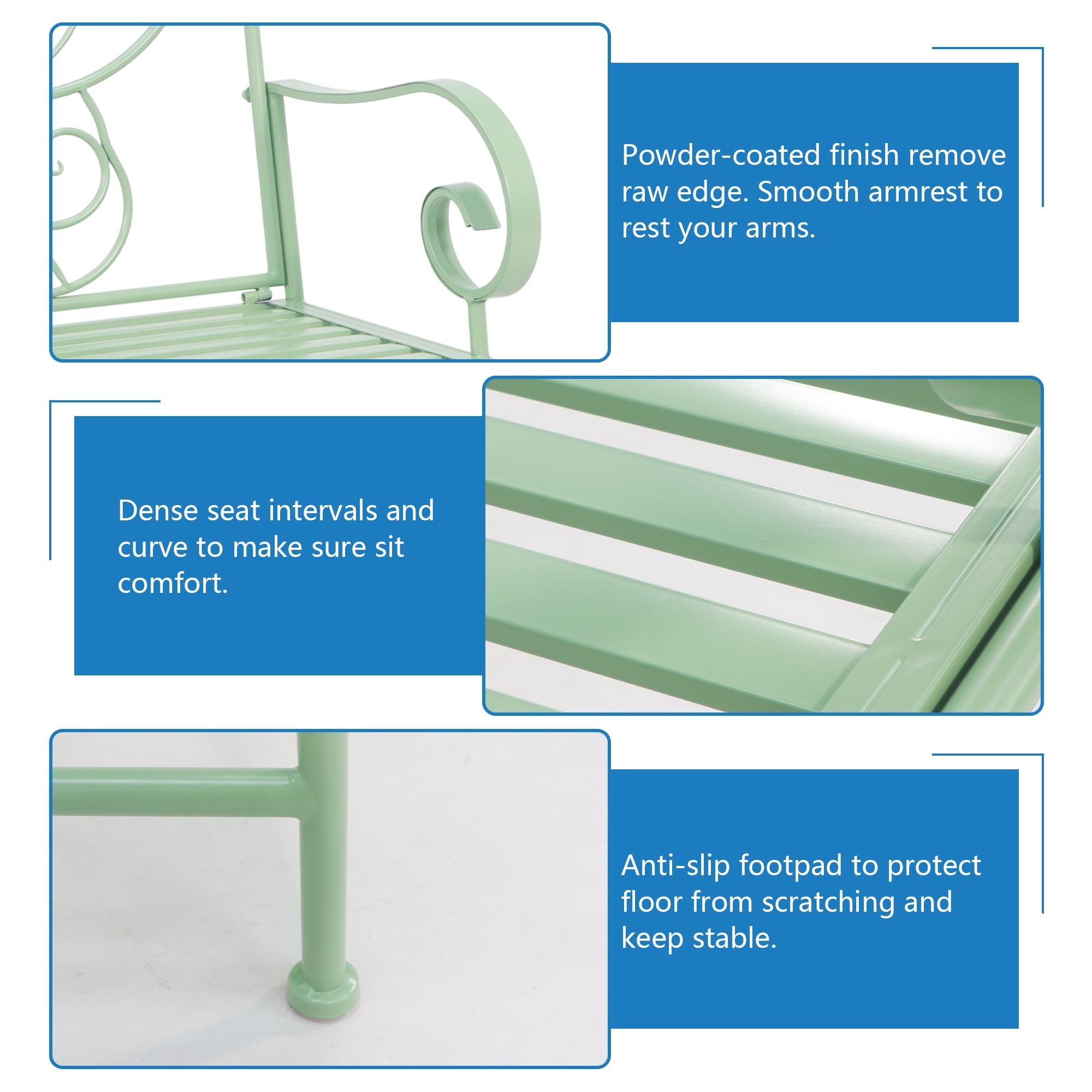 Abble 42" Outdoor Bench Metal Butterfly Design Patio Garden Bench for Porch Yard Lawn Patio Bench,  Green