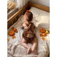 thumbnail image 6 of RUINIXCW Newborn Baby Boy My First Thanksgiving Outfit Infant Boys Fall Clothes Turcky Embroidery Short Sleeve Romper Plush Suspender Shorts Hat Set, 6 of 10