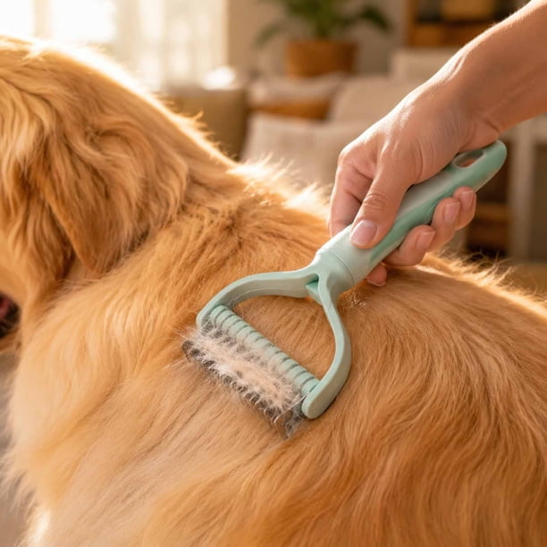 Peine desenredante para mascotas de acero inoxidable, cepillo para pelo de perro para nudos, muda y cuidado del pelaje, ergonómico sin mango, 17.5 cm