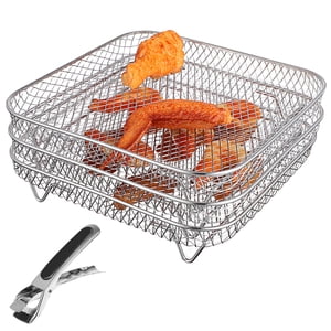 3 Pcs Stackable Air Fryer Racks with Tong Stainless Steel Multi-layer Dehydrator Racks Air Fryer Accessories