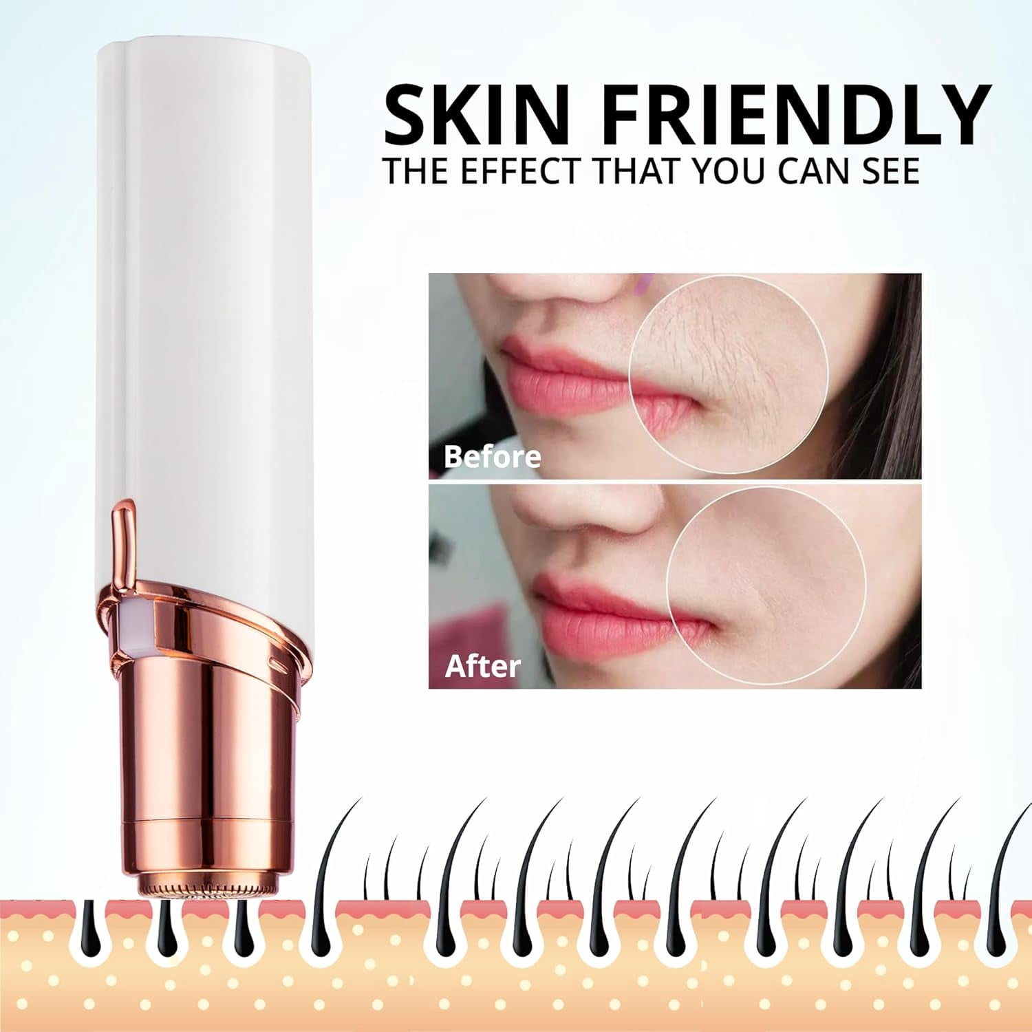 Facial Hair Removal for Women: Electric Hair Removal Device - Rechargeable Painless Face Razor for Chin Upper Lip Peach Fuzz with Light Gifts for Women(White)