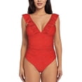 thumbnail image 2 of Yiaed Red Glitter Print Women's Ruffled One Piece Swimsuit V Neck Swimwear Slimming Monokini for Woman-Medium, 2 of 8
