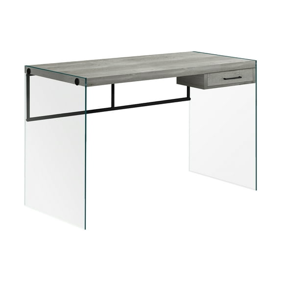 Computer Desk, Home Office, Laptop, Storage Drawers, 48"l, Work, Grey Laminate, Clear Tempered Glass, Contemporary, Modern