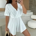 thumbnail image 3 of REALiKUN Casual Linen Rompers for Women Summer Loose Short Sleeve V Neck Flowy Shorts Jumpsuit Beach Vacation Outfits, 3 of 8