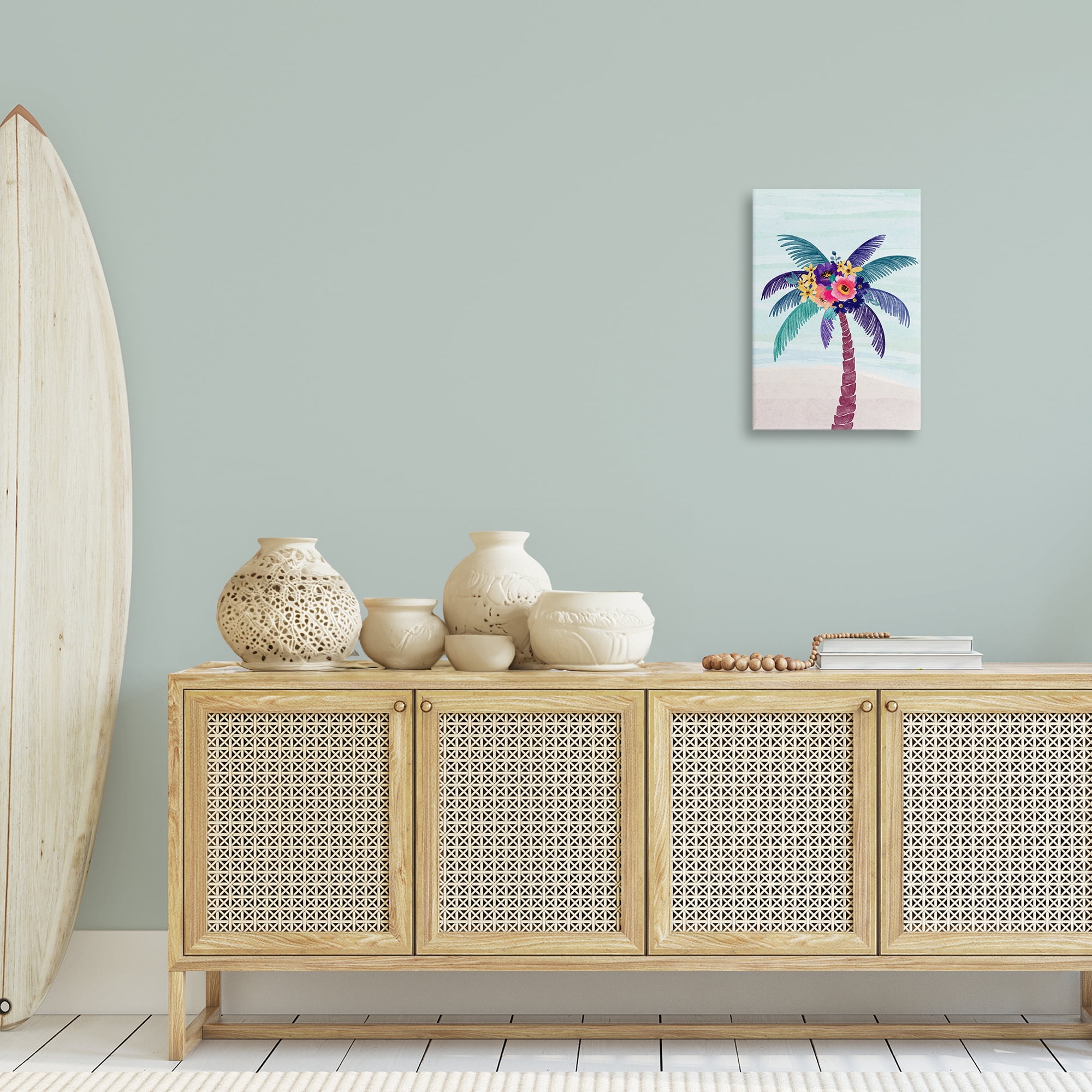 Stupell Industries Floral Palm Tree Beach Plants & Flowers Painting Wrapped Canvas Art Print Wall Art, 16 x 24