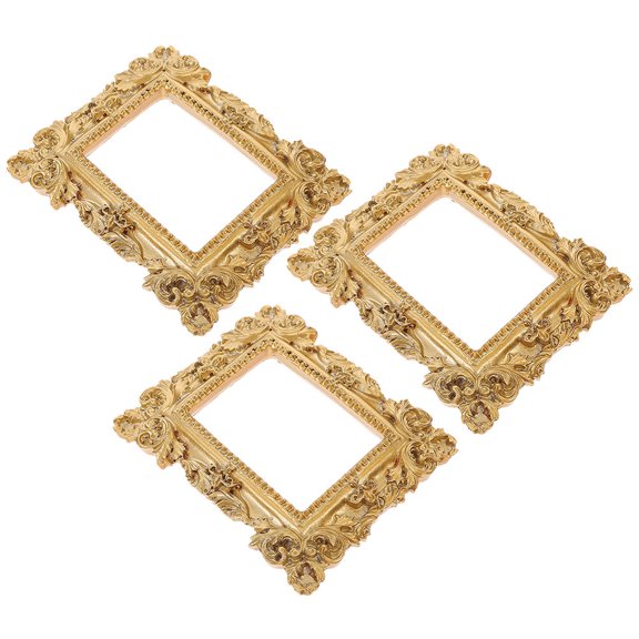 BESTONZON 3Pcs Golden Vintage Mini Picture Frame Kit Decorative Resin Frames for Storage and Display