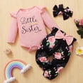 thumbnail image 2 of Uccdo 3Pcs Infant Newborn Baby Girls Outfits Romper Long Pants Set Ruffle Bodysuit + Floral Pant + Headband for Baby Girl 0-18 Months, 2 of 8