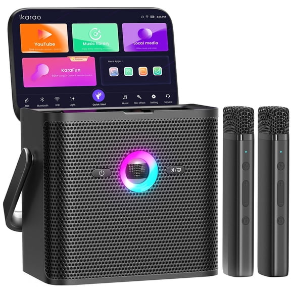 Máquina de karaoke Ikarao S3 de 80 W con 2 micrófonos inalámbricos y pantalla