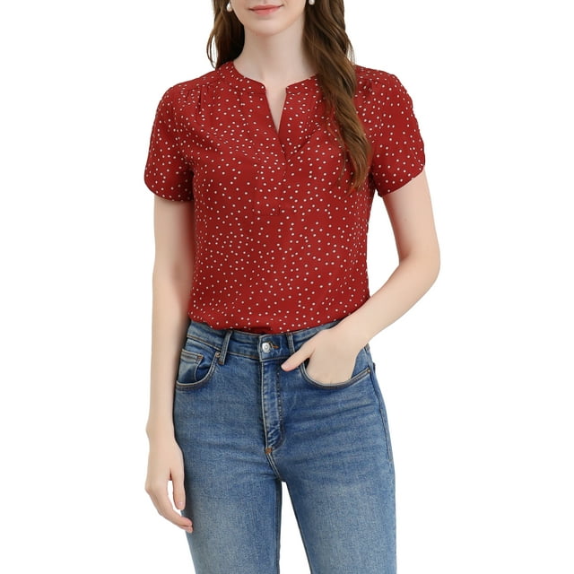 INSPIRE CHIC Blouse à Pois pour Femmes de la Saint-Valentin Col en V Manches Courtes à Porter au Travail m Rouge-1