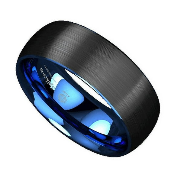 Tungsten Rings for Men Wedding Bands for Him 8mm Dome Brushed Blue Black