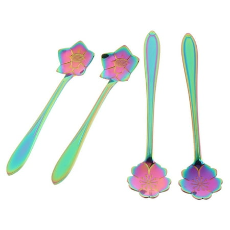 

2Pcs Flower Spoon Stainless Steel Reusable Teaspoons Mixing Spoon Tableware