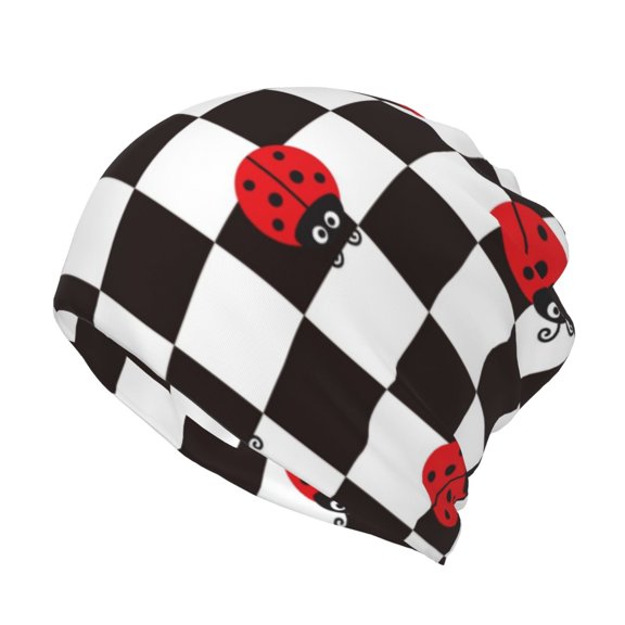 Rateoe Ladybugs Of Black And White Checkers Cotton Slouchy Beanie Hat for Men/Women,Lightweight Oversize Large Thin Skull Cap Night Sleeping Cap