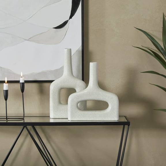 CosmoLiving by Cosmopolitan 13", 16"H Ceramic Modern Vase, White, 2-Piece