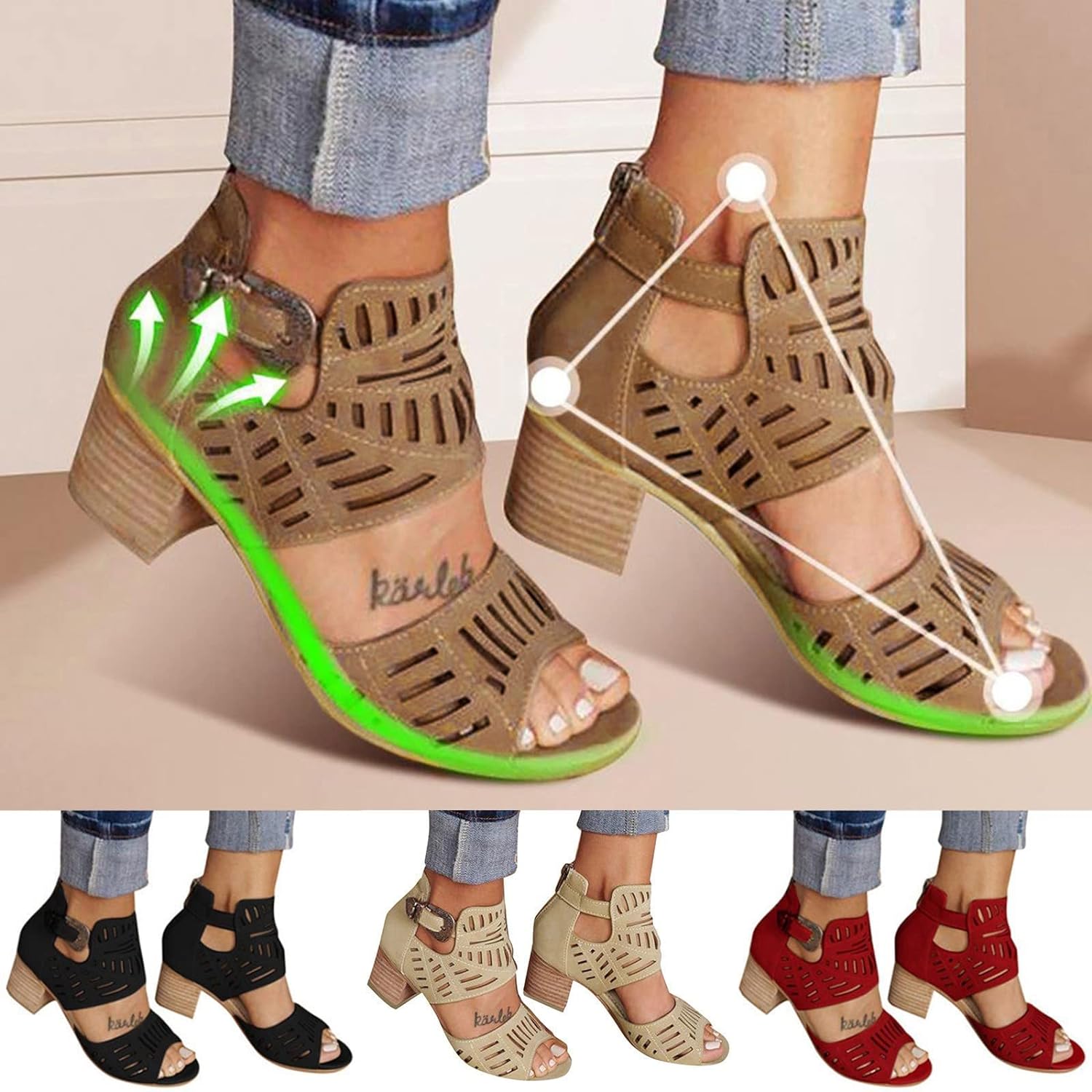Womens Heeled Sandals Peep Toe Ankle Boots Chunky Heels V Cut Back ...