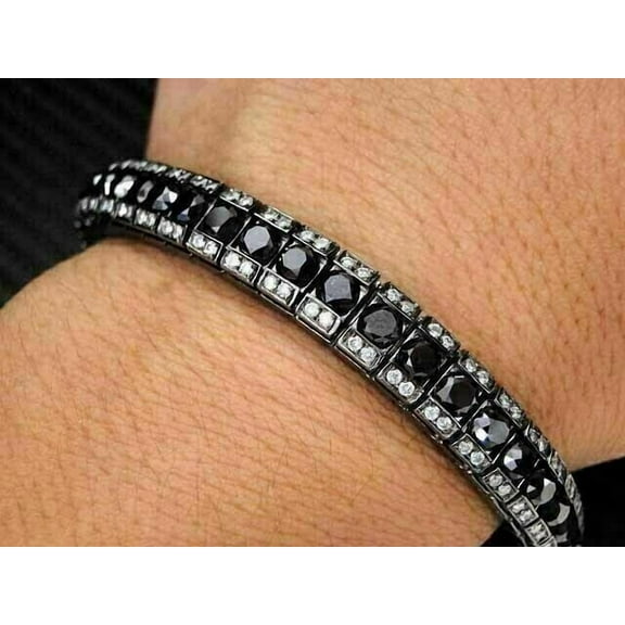 Sparkle Jewels Round Black Cubic Zirconia Men's Tennis Bracelet 14K Black Gold Finish Silver
