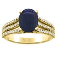thumbnail image 1 of 10K Yellow Gold Natural Lapis Tri-split Ring Oval 9x7mm Diamond Accents, size 9, 1 of 4