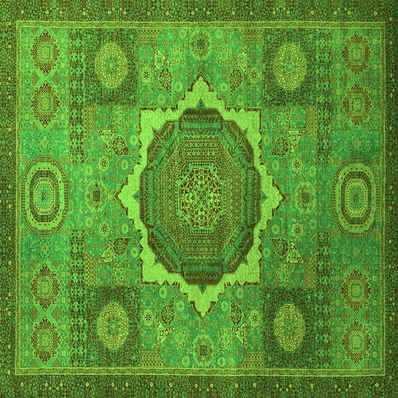 Ahgly Company Machine Washable Indoor Square Oriental Green Modern Area Rugs, 5' Square