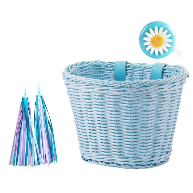 Cesta de bicicleta para niños, con timbre de bicicleta para niños, cesta de manillar delantero, accesorios de bicicleta para niños y niñas, se adapta Azul