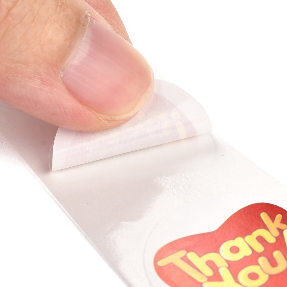 1 Inch Self-Adhesive Stickers Roll Sticker Heart with Word Thank You for Party Decorative Presents Red 2.5cm 500pcs/roll