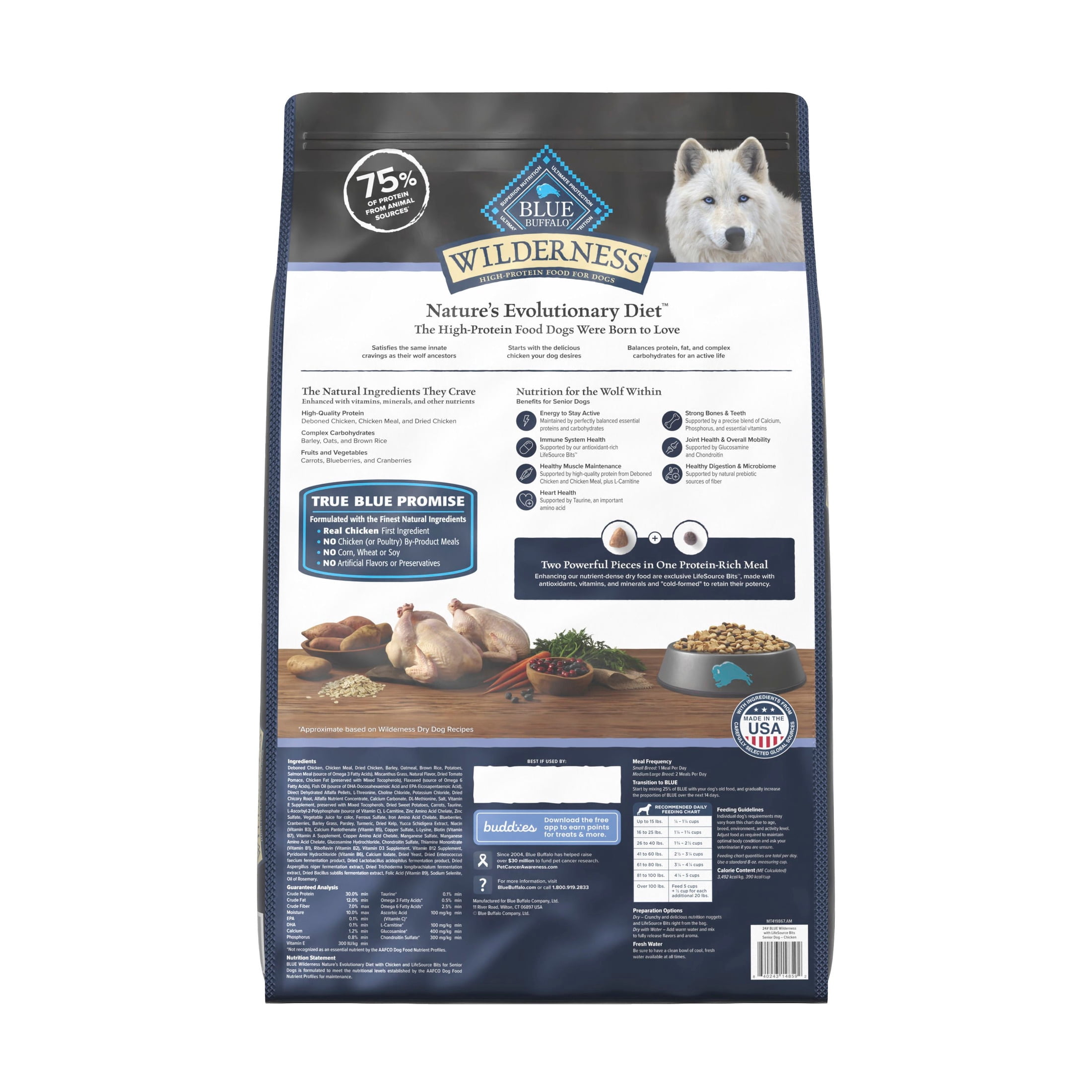 Blue Buffalo Wilderness Senior High Protein Dry Dog Food Plus Wholesome Grains, Chicken, 24 lbs.