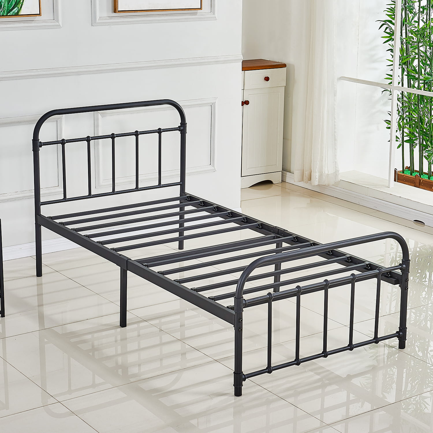 Dikapa Twin Size Bed Frame Base Metal, Metal Twin Bed Frame With Headboard