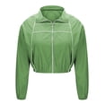 thumbnail image 5 of 2 Piece Tracksuit Set for Women Zip-Up Cropped Jacket and Drawstring Shorts with Contrast Piping Casual Outfit Green 2XL, 5 of 9
