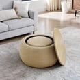 thumbnail image 4 of 2-Pieces Circular Storage Ottoman, Multifunctional Woven Rattan Ottoman Style with Wooden Lid,  for Living Rooms, Study Room, Bedroom, Natural, 4 of 9