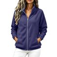 thumbnail image 2 of happyYEE Women's Zip up Sweatshirt Jackets Long Sleeve Fleece Loose Coat Fall Fashion Stand Neck Outerwear with Zip Pockets, 2 of 9