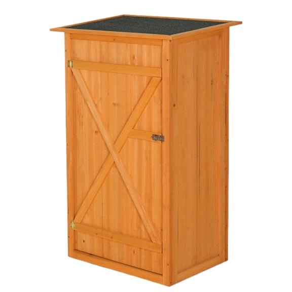 Flat Roof Wooden Outdoor Storage Shed with Lockable Door, Waterproof Garden Cabinet for Patio Furniture, Backyard & Lawn Tools