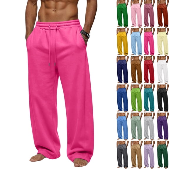 Men's Baggy Fleece Sweatpants Wide Leg Casual Elastic Drawstring Waist Trousers Loose Lounge Joggers Pant with Pockets Hot Pink M