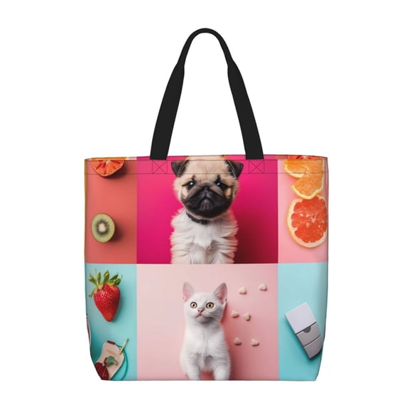 Easygdp Colorful Dog Cat Collage Bolsa Tote para Mujer, Bolso de Hombro para Trabajo, Playa, Viajes, Compras y Supermercado