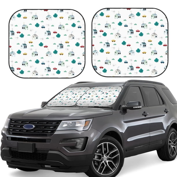 Fotbe Cartoon House Car Juego de 2 Piezas de Parasoles para Parabrisas | Bloqueador Solar para Auto | Accesorios Plegables para Protección Solar Interior-Large
