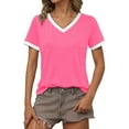 thumbnail image 2 of Womens T Shirts Summer Tops 2025 Color Block Short Sleeve V-Neck Loose Causal Stylish Tees Tshirts Shirts for Women, 2 of 6