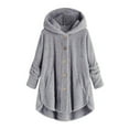thumbnail image 1 of Womens Winter Jacket Plus Size Button Plush Tops Hooded Loose Cardigan Wool Coat Jacket Pink XXXXXL, 1 of 5