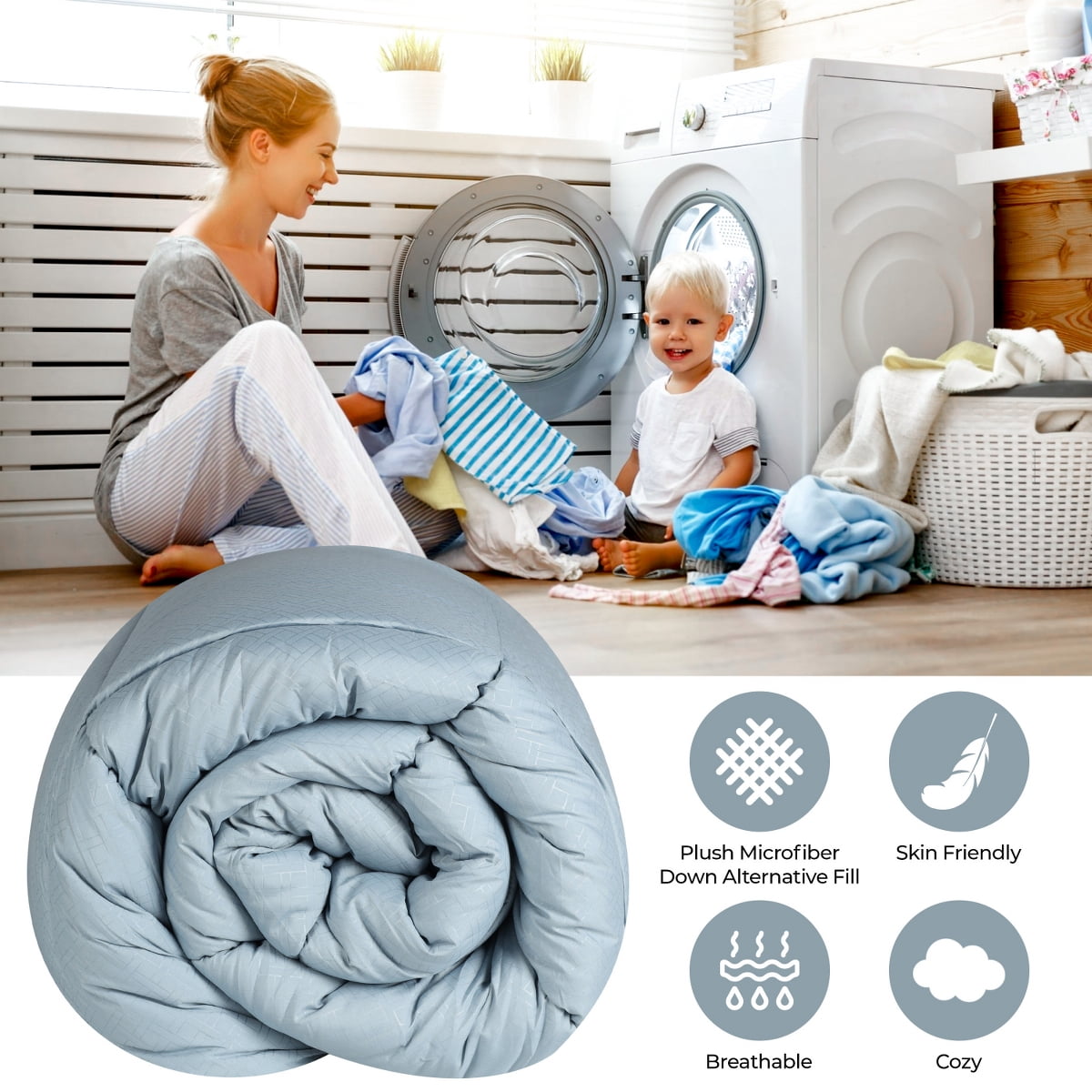 Superior Basketweave Plush Down Alternative Comforter, King, Smoke Blue