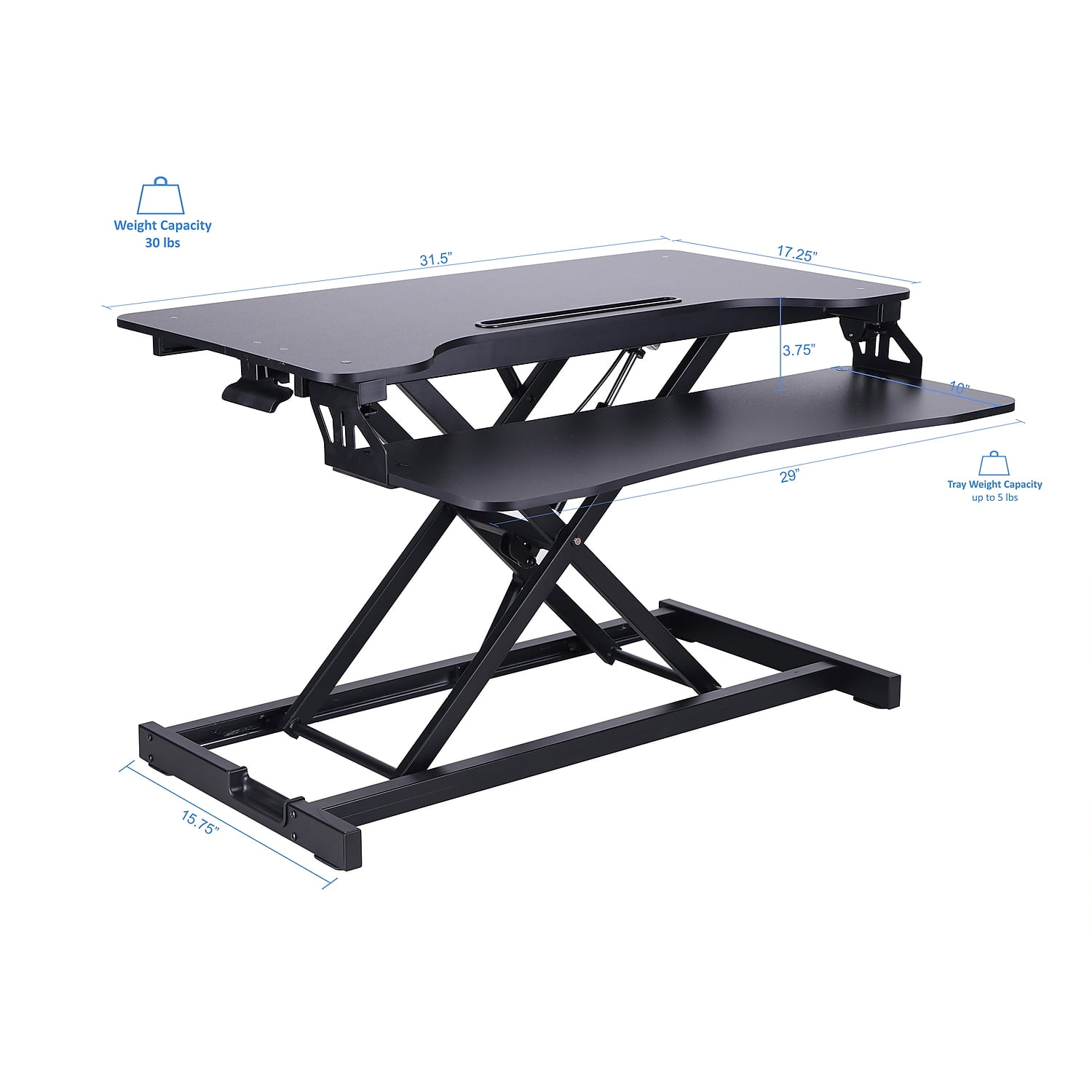 Rocelco Standing Desk Converter 31.5 in Dual Monitor Riser w/Tablet Mount Black