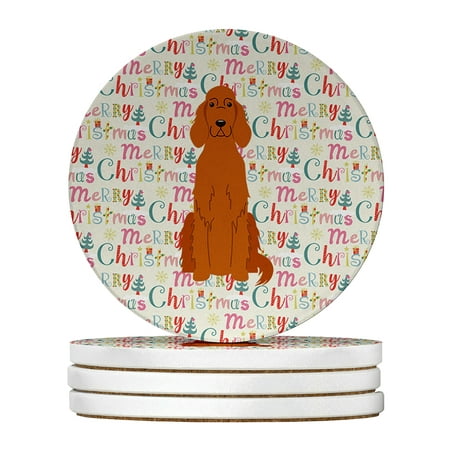 

Merry Christmas Irish Setter Large Sandstone Coasters Pack of 4 4 in x 4 in