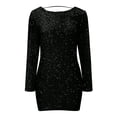 thumbnail image 5 of MOJOGO Women's Sequin Dresses Stretchy Crew Neck Long Sleeve Mini Dress Party Bodycon Cocktail Party Dresses Black S, 5 of 5