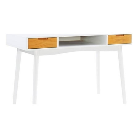 Bowery Hill Contemporary Wood Two Drawer Desk in White Finish