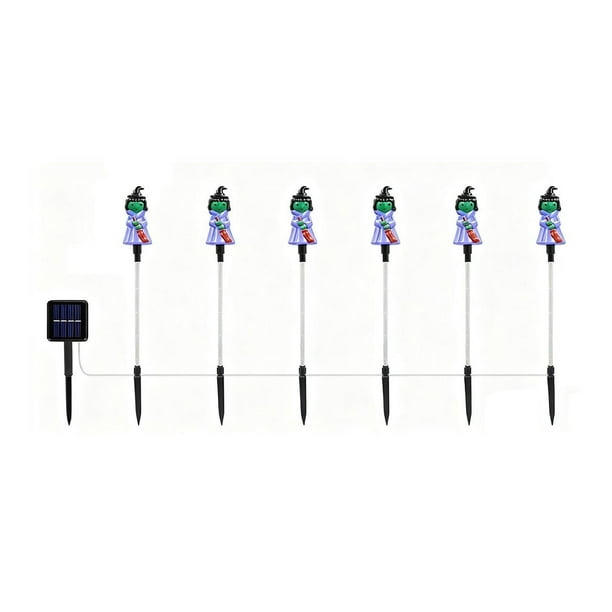 Luces solares con estacas para el suelo, luces decorativas LED de Halloween con forma de calabaza, bruja, fantasma, festival, ambiente espeluznante, luces de cadena.