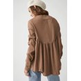 thumbnail image 3 of Women's Brown Solid Color Ribbed Long Sleeve Peplum Blouse, 3 of 5