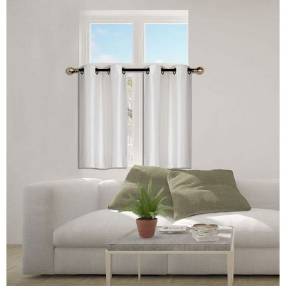 N25 Ivory 1-Set Solid Faux Silk Grommet Top Small Window Curtain, 2 Semi Sheer Tier Panels 30" W x 36" L (Each Tier)