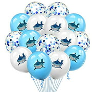 Baby shark latex balloons,Grier Shark theme kid?s party supplies,Under the sea baby shark party decorations,Shark birthday party favor supplies(15pcs)