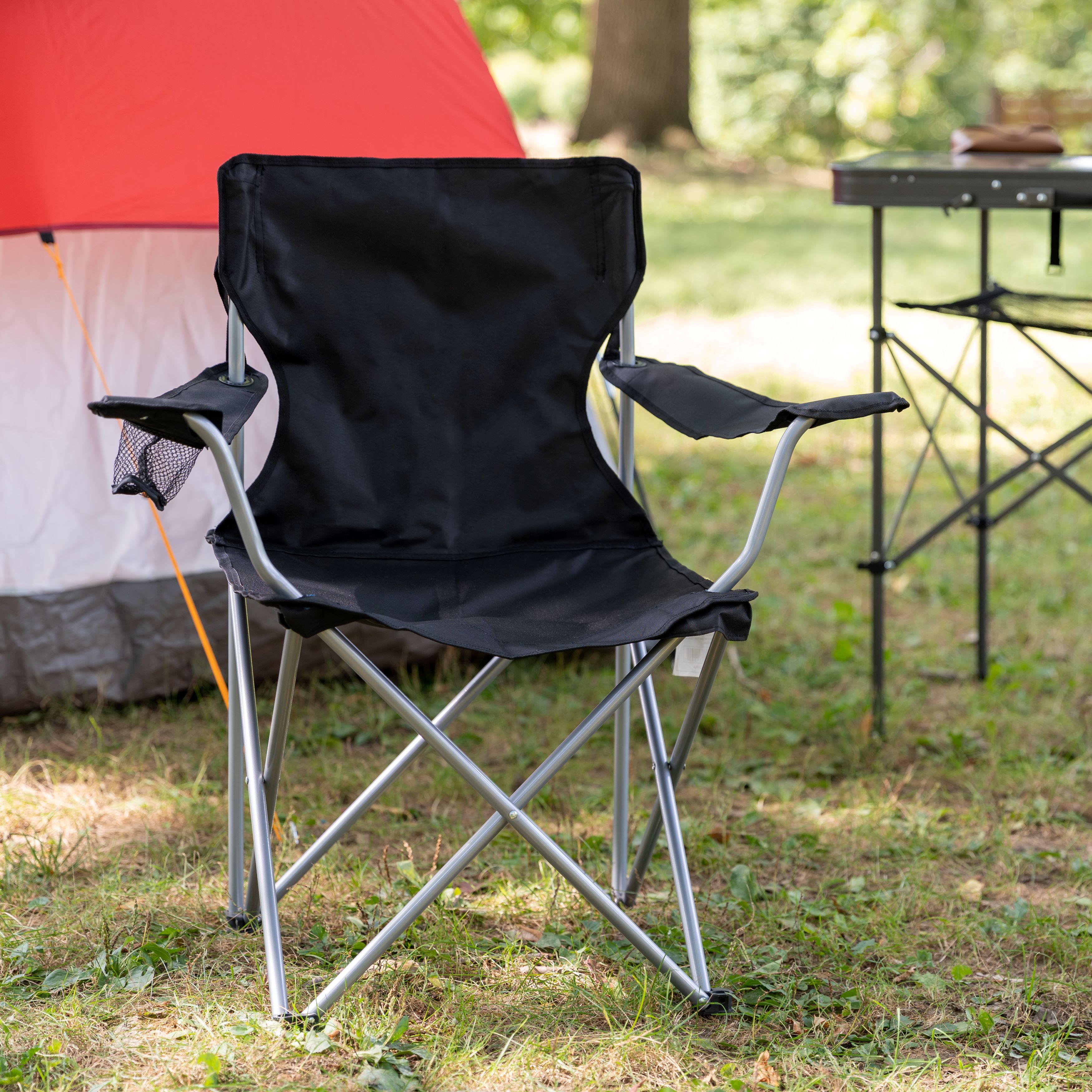 Ozark Trail Adult Basic Quad Folding Camp Chair with Cup Holder, Black - image 3 of 13
