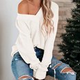 thumbnail image 3 of Bnwani Plus Size Womens Fall Fashion 2023 Sweaters Oversized Knit Loose Top V Neck Blouse Long Sleeve White Light Weight Sweaters for Women 2023 Size L(US:8), 3 of 8