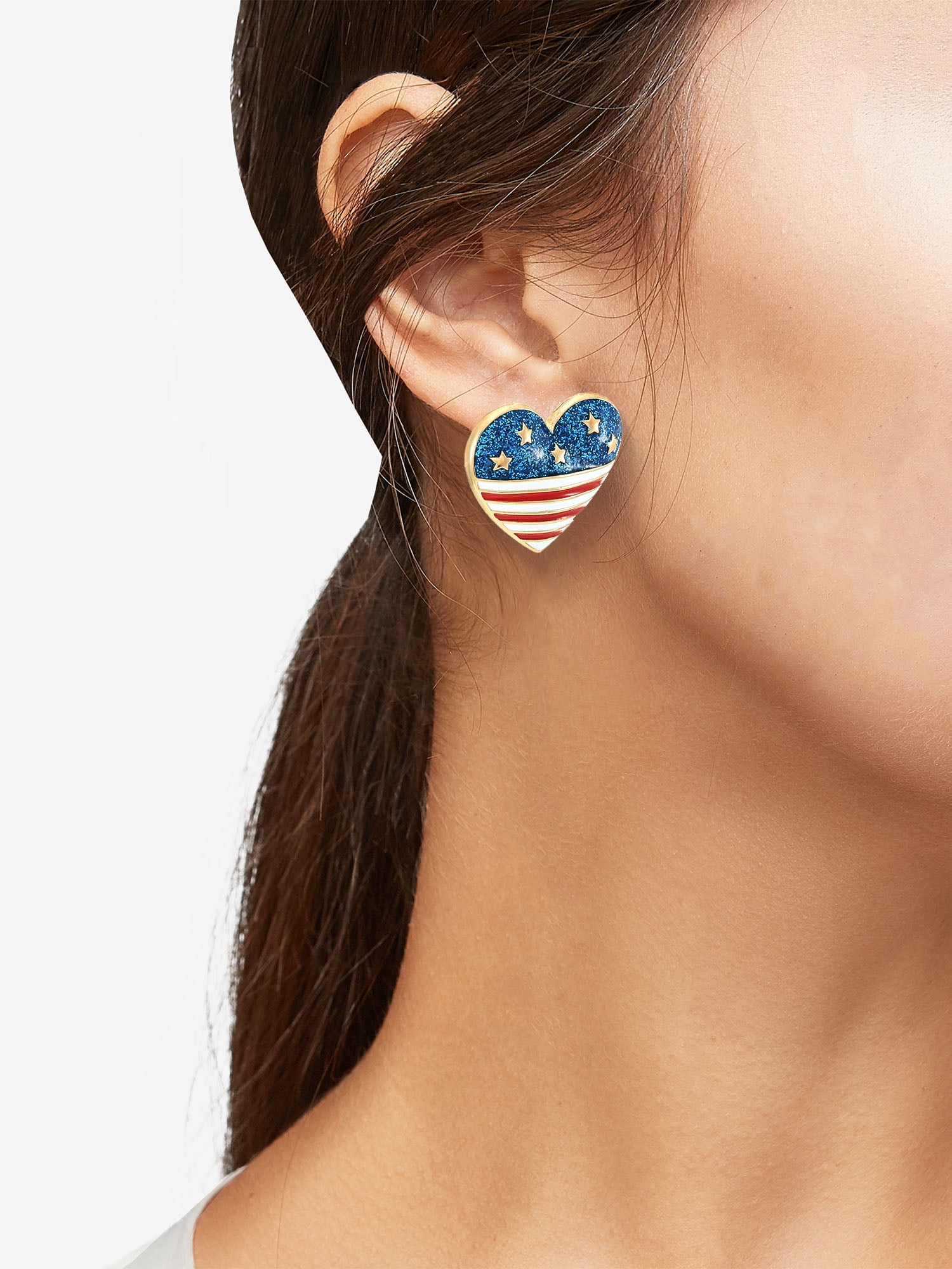 Way to Celebrate Americana Patriotic Heart Stud Earrings