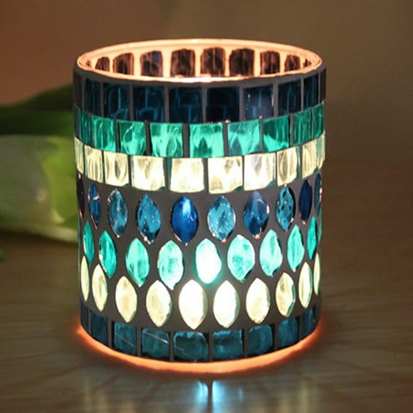 Bougeoir Votif, Bleu Épais Vintage Fait Main Base en Verre Effet Sequins Mosaïque Bougeoir Votif pour Mariage pour Thé Sans Flamme