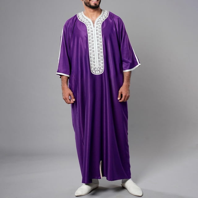 LOVZFMLL Jackets for Men's Muslim Robe Arab Middle Robe Long Style Long Sleeve Embroidered Standing Neck Long Shirt Fashion Casual Robe