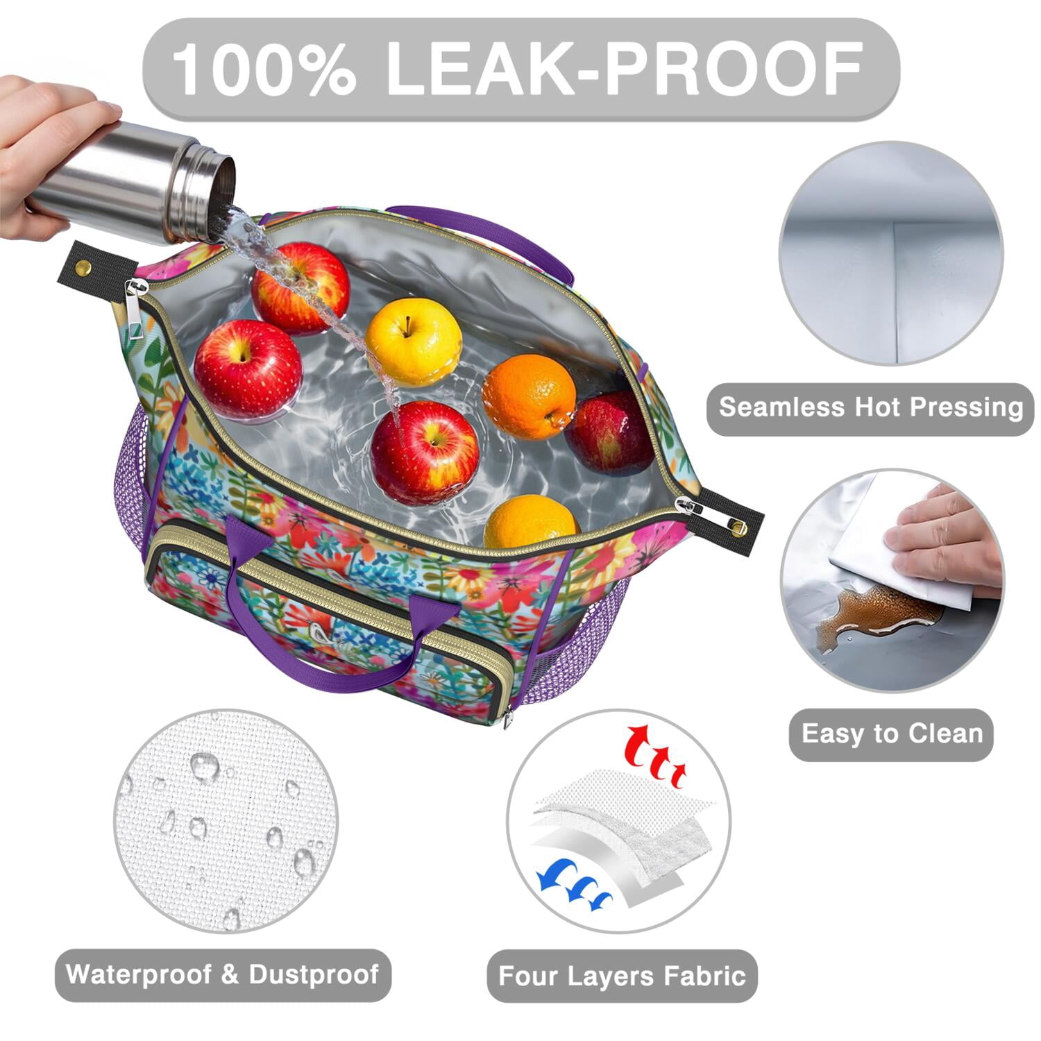 Pioneer Flower Floral Print Pattern Womens Lunch Box for Work,Insulated Large Lunch Bag for Tween and Teen,Loncheras Para Mujer,Leakproof Adult Lunch Bag for Work,Beach,Travel,Picnic,Camping